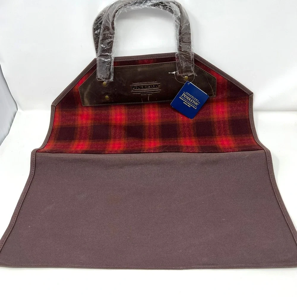 Pendleton Red Burgundy Ombre Wool Fireplace Log Carrier Leather Firewood NWT